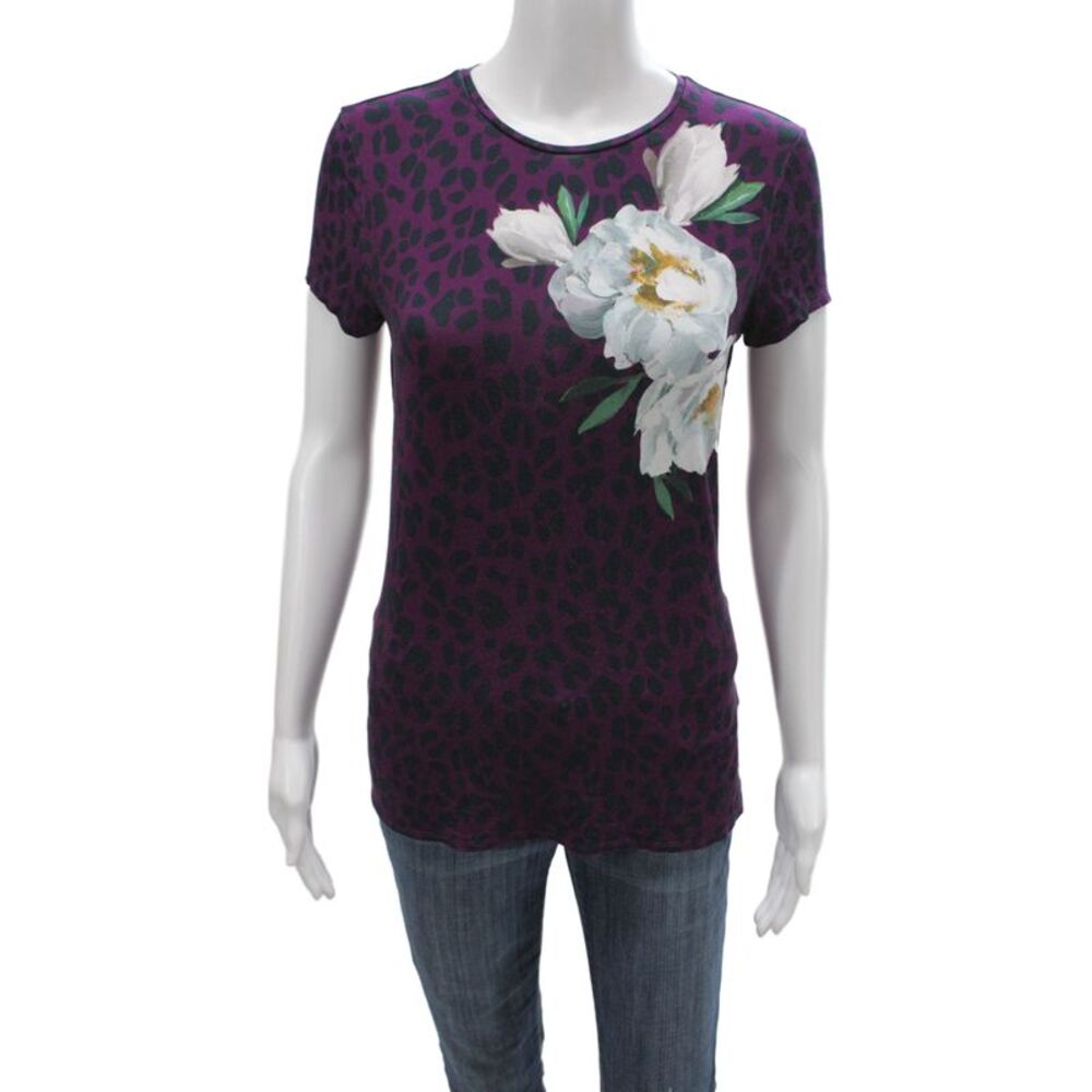 Ted Baker London Womens Purple Animal Print Jersey Tee Short Sleeve Size 2
